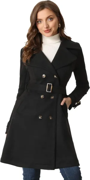 Allegra K Women's Faux Suede Trench Coat Jacket Classic 2023 Fall Winter Double Breasted Overcoat