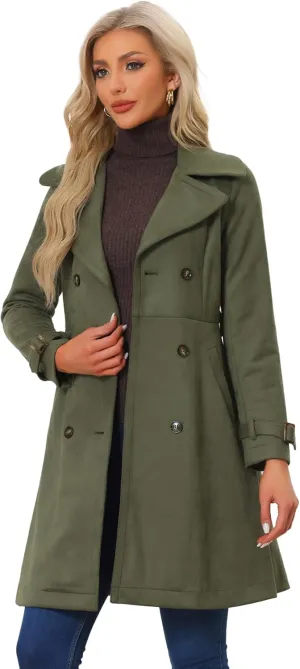 Allegra K Women's Faux Suede Trench Coat Jacket Classic 2023 Fall Winter Double Breasted Overcoat