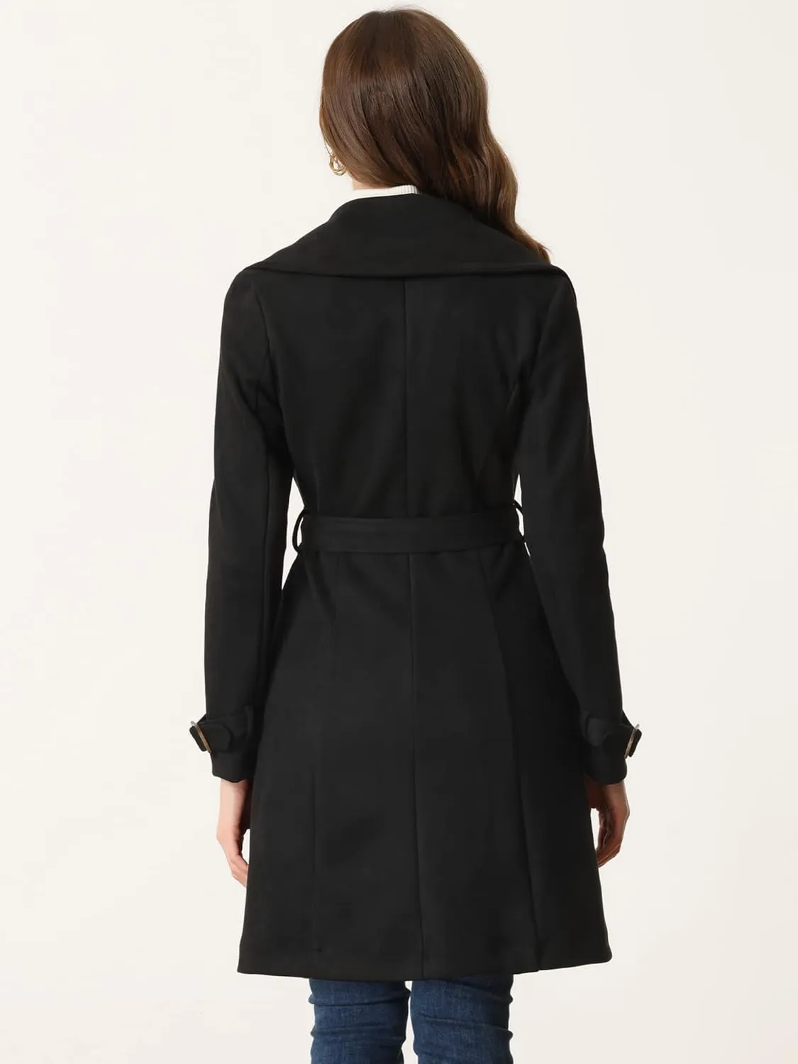 Allegra K Women's Faux Suede Trench Coat Jacket Classic 2023 Fall Winter Double Breasted Overcoat