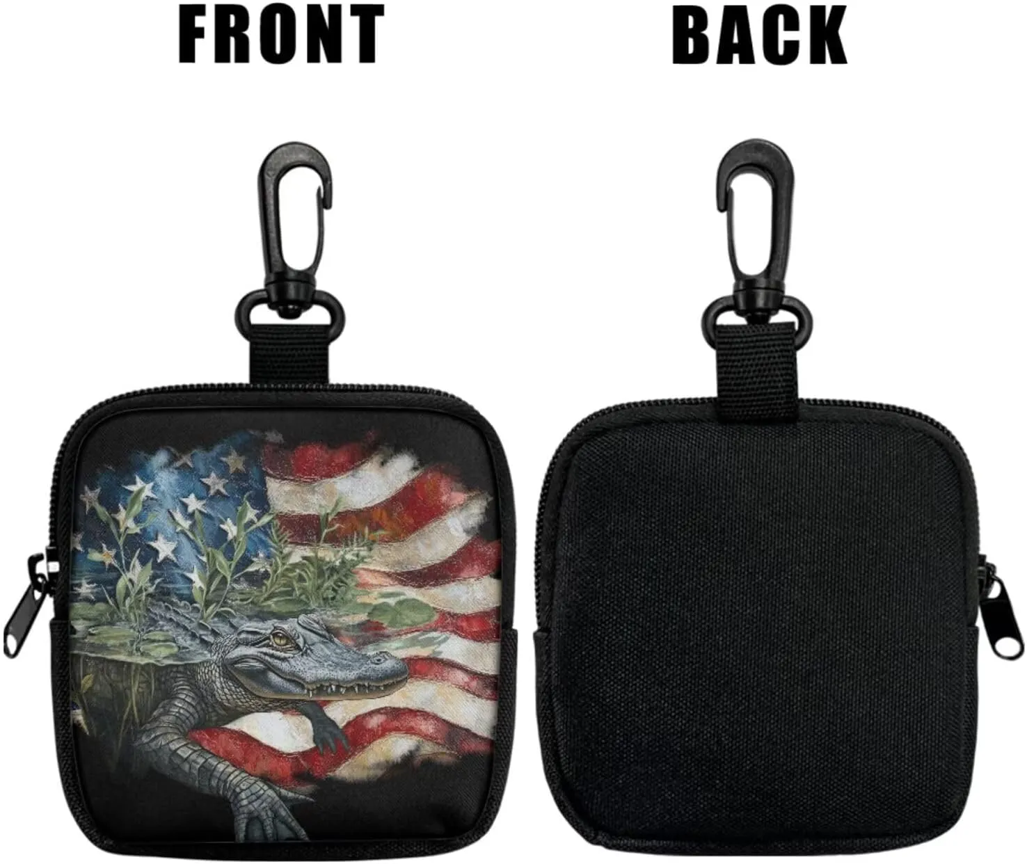 American Crocodile Print Mini EDC Utility Pouch Small Purse for Phone Charger, Patriotic USA Flag Small Tactical Storage Bag Waist Case Earphone Pack for Hiking