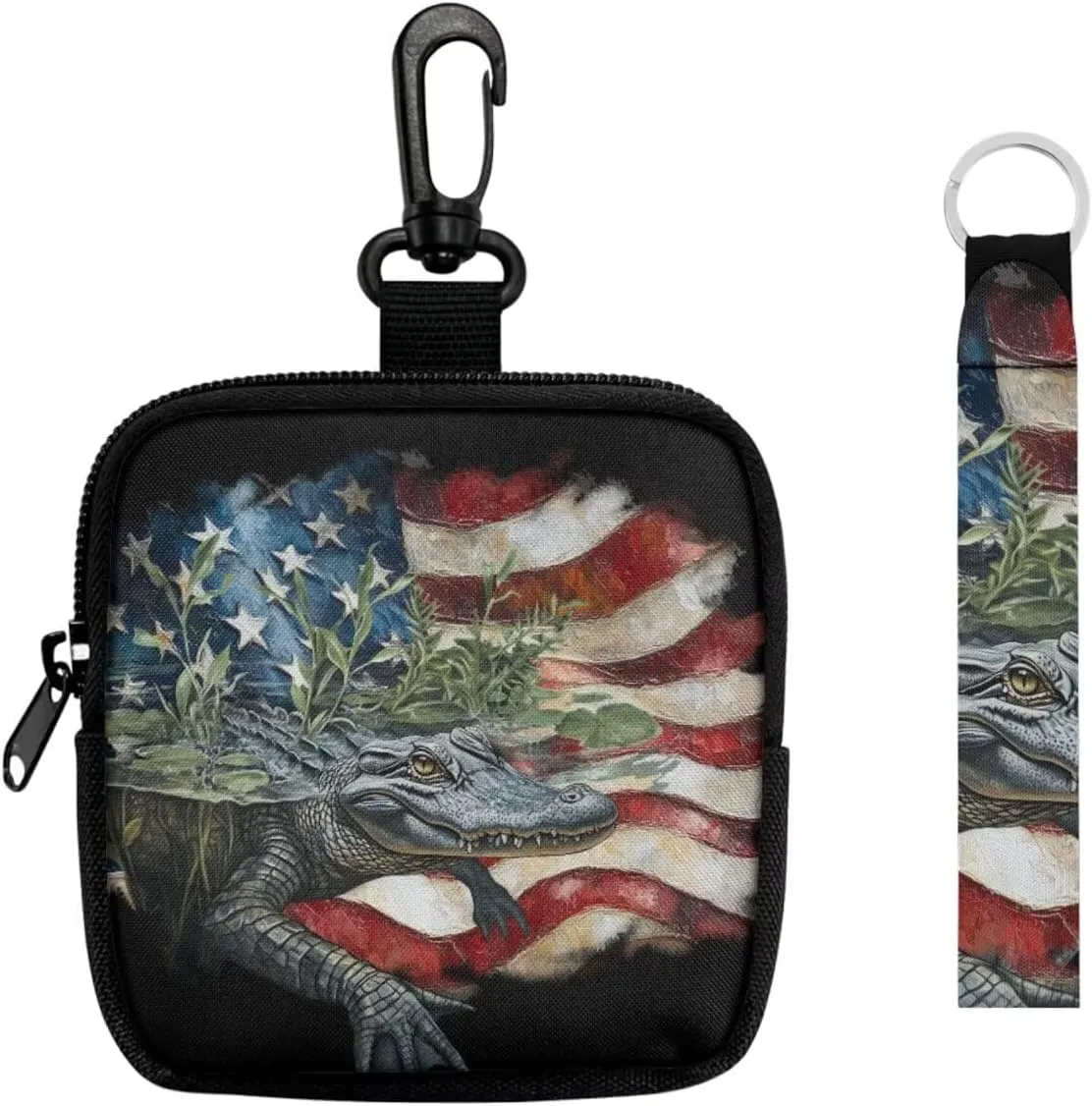 American Crocodile Print Mini EDC Utility Pouch Small Purse for Phone Charger, Patriotic USA Flag Small Tactical Storage Bag Waist Case Earphone Pack for Hiking