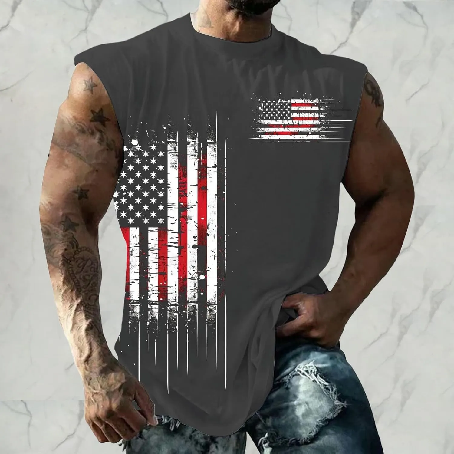 American Flag Tank Tops for Men Summer Casual Print Sleeveless Top Tee 4th of July Shirts Gym Workout Patriotic Vest