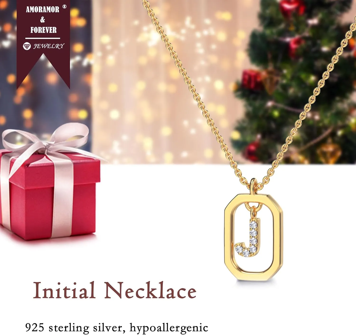 AMORAMOR & FOREVER 14k Gold Plated Dainty Initial Necklaces for Women Monogram Cute Letter Name Choker Necklaces Personalized Tiny Pendant CZ Cubic Zirconia Necklace