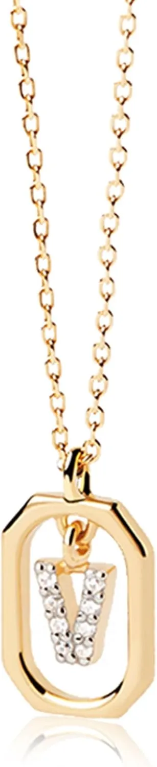 AMORAMOR & FOREVER 14k Gold Plated Dainty Initial Necklaces for Women Monogram Cute Letter Name Choker Necklaces Personalized Tiny Pendant CZ Cubic Zirconia Necklace