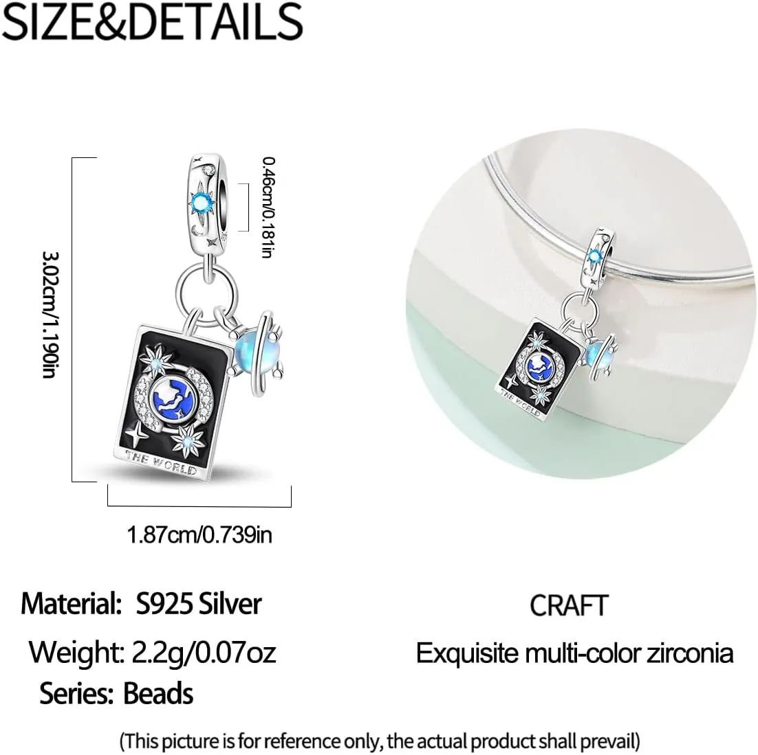 Andora 925 Sterling Silver Charm for Bracelet and Necklaces Tarot Cards Dangle Pendant,Jewelry Beads Gifts for Women