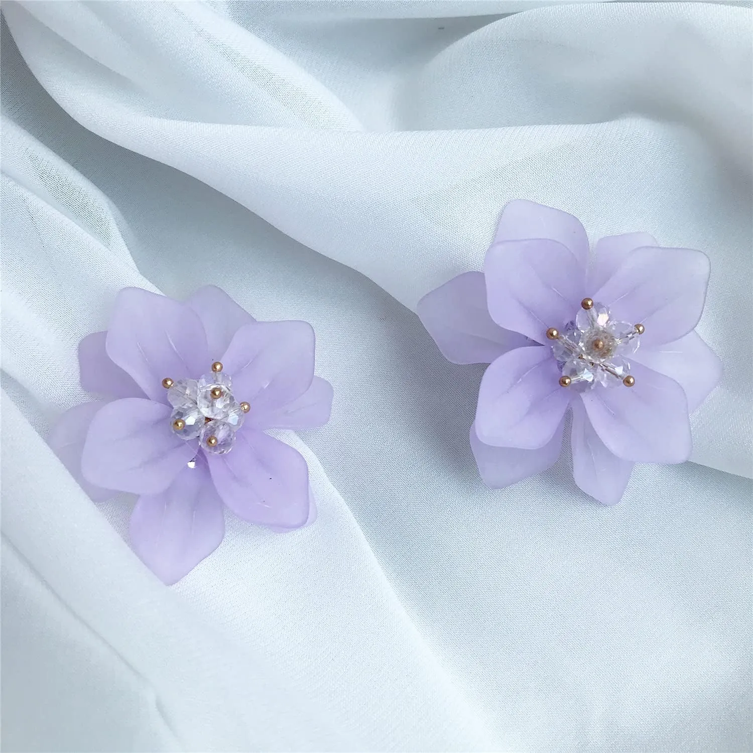 ANDPAI Unique Handmade Bohemian Huge Acrylic Flower Stud Earrings - Matte Double Dangle Drop With Bud for Women, Mom, Lover and Friends - Statement Jewelry Gifts