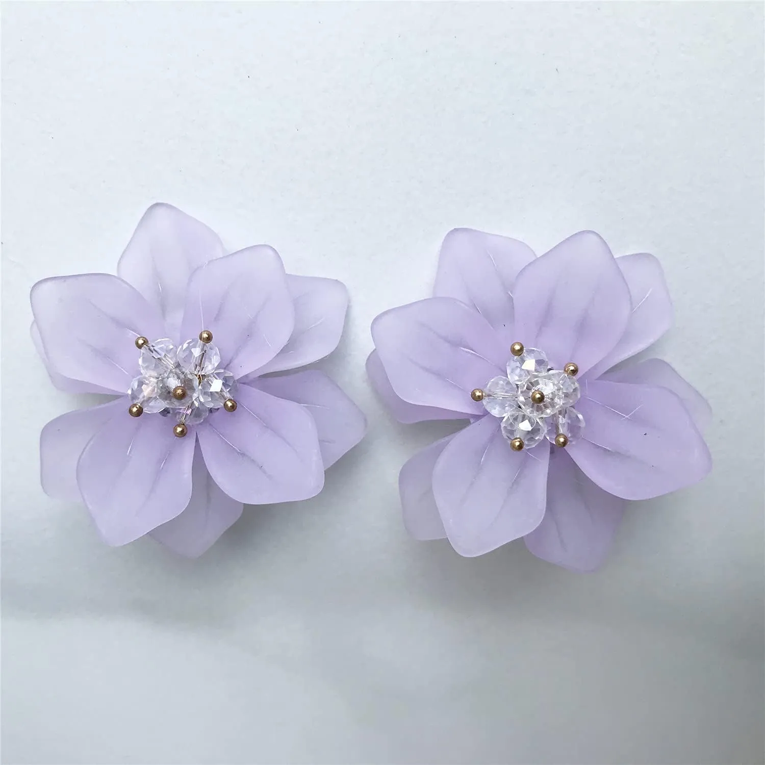 ANDPAI Unique Handmade Bohemian Huge Acrylic Flower Stud Earrings - Matte Double Dangle Drop With Bud for Women, Mom, Lover and Friends - Statement Jewelry Gifts