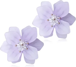 ANDPAI Unique Handmade Bohemian Huge Acrylic Flower Stud Earrings - Matte Double Dangle Drop With Bud for Women, Mom, Lover and Friends - Statement Jewelry Gifts