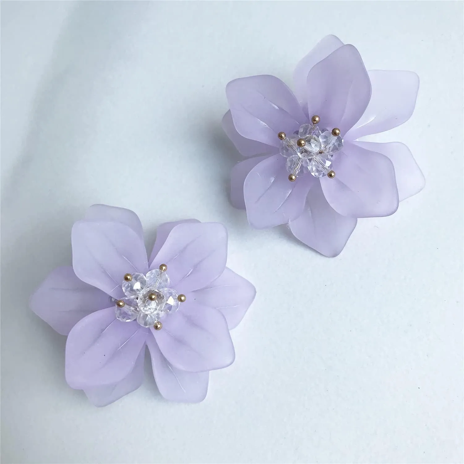ANDPAI Unique Handmade Bohemian Huge Acrylic Flower Stud Earrings - Matte Double Dangle Drop With Bud for Women, Mom, Lover and Friends - Statement Jewelry Gifts