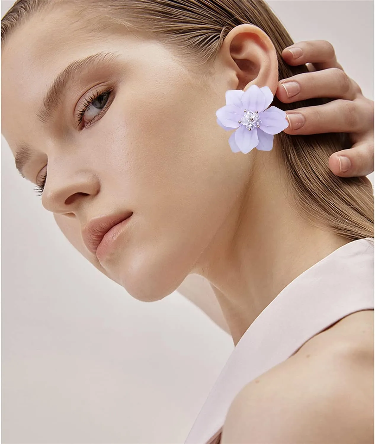 ANDPAI Unique Handmade Bohemian Huge Acrylic Flower Stud Earrings - Matte Double Dangle Drop With Bud for Women, Mom, Lover and Friends - Statement Jewelry Gifts
