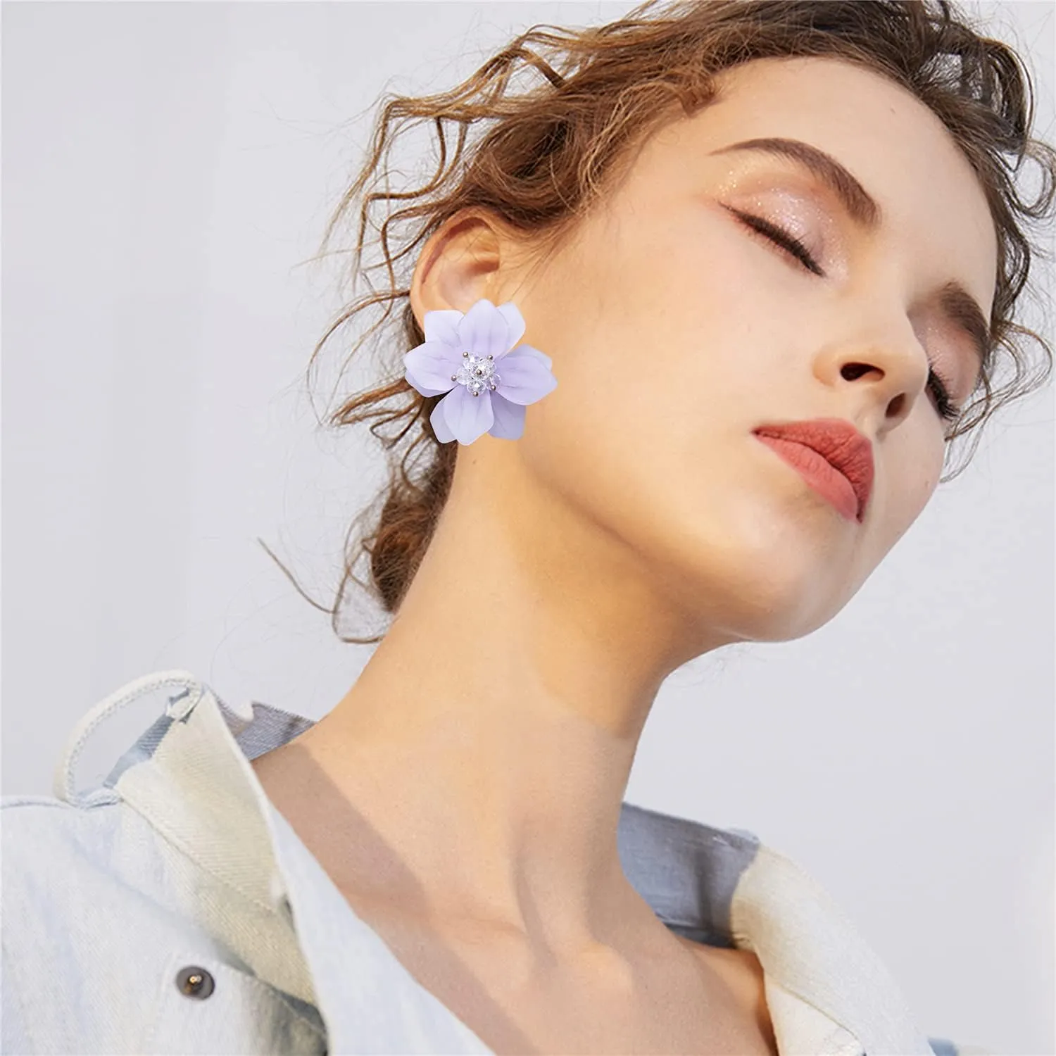 ANDPAI Unique Handmade Bohemian Huge Acrylic Flower Stud Earrings - Matte Double Dangle Drop With Bud for Women, Mom, Lover and Friends - Statement Jewelry Gifts