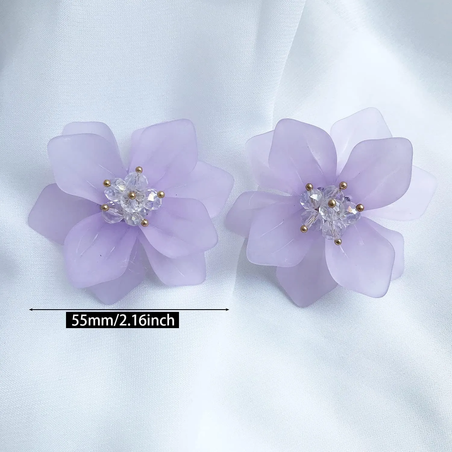ANDPAI Unique Handmade Bohemian Huge Acrylic Flower Stud Earrings - Matte Double Dangle Drop With Bud for Women, Mom, Lover and Friends - Statement Jewelry Gifts