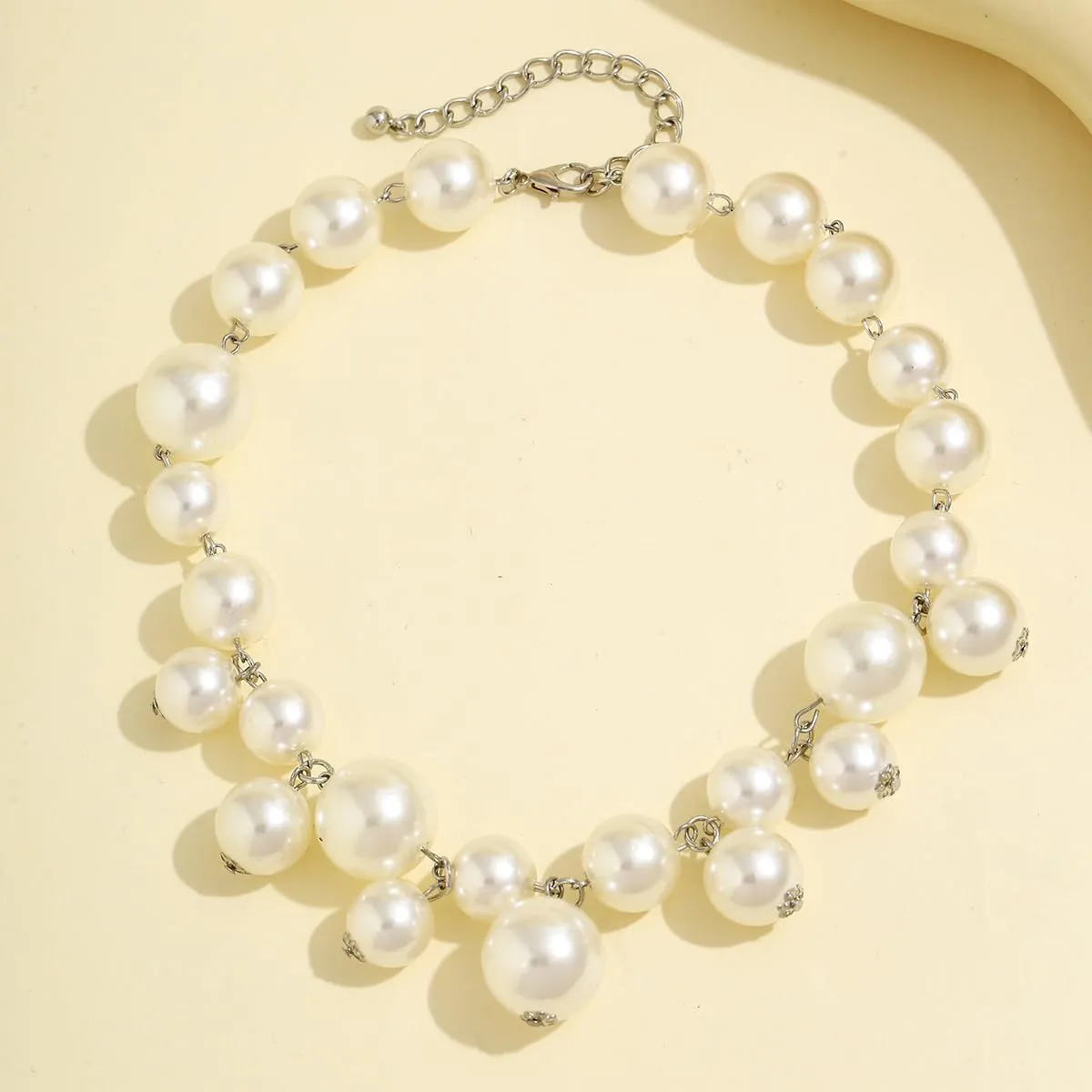Artificial Pearl Necklaces For WomenWhite Big Pearl Layer Silver Necklace Beaded Trendy Heart Dainty Statement Cute Wedding Simple Bride Jewelry For Women
