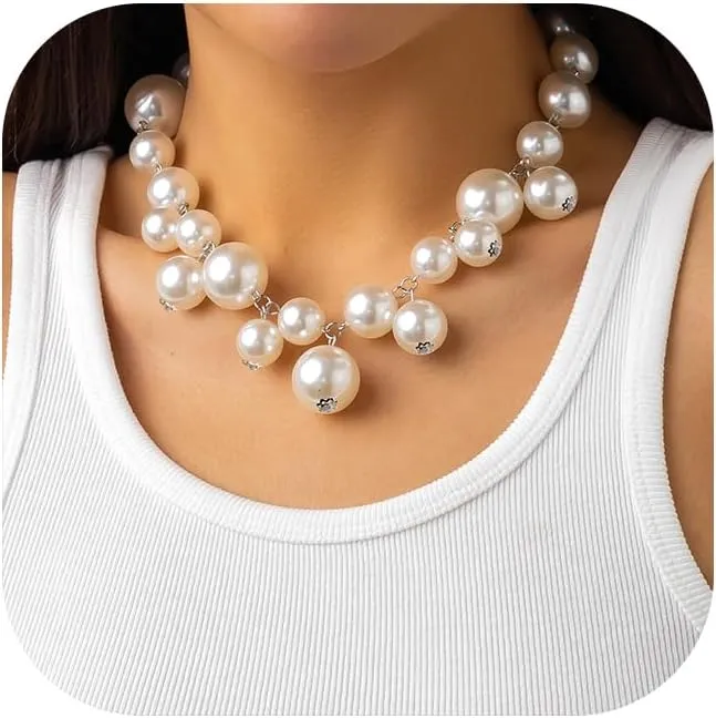 Artificial Pearl Necklaces For WomenWhite Big Pearl Layer Silver Necklace Beaded Trendy Heart Dainty Statement Cute Wedding Simple Bride Jewelry For Women