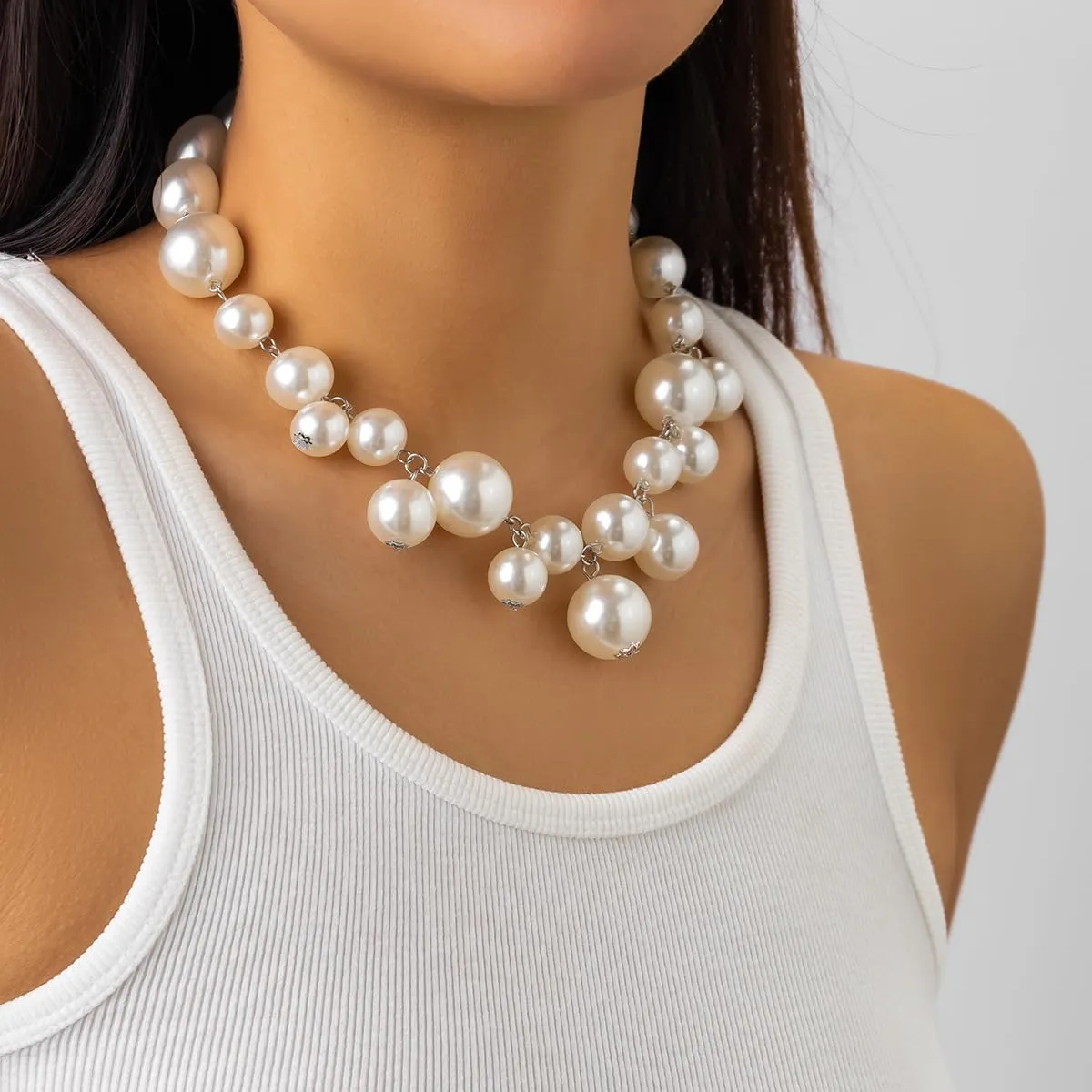 Artificial Pearl Necklaces For WomenWhite Big Pearl Layer Silver Necklace Beaded Trendy Heart Dainty Statement Cute Wedding Simple Bride Jewelry For Women