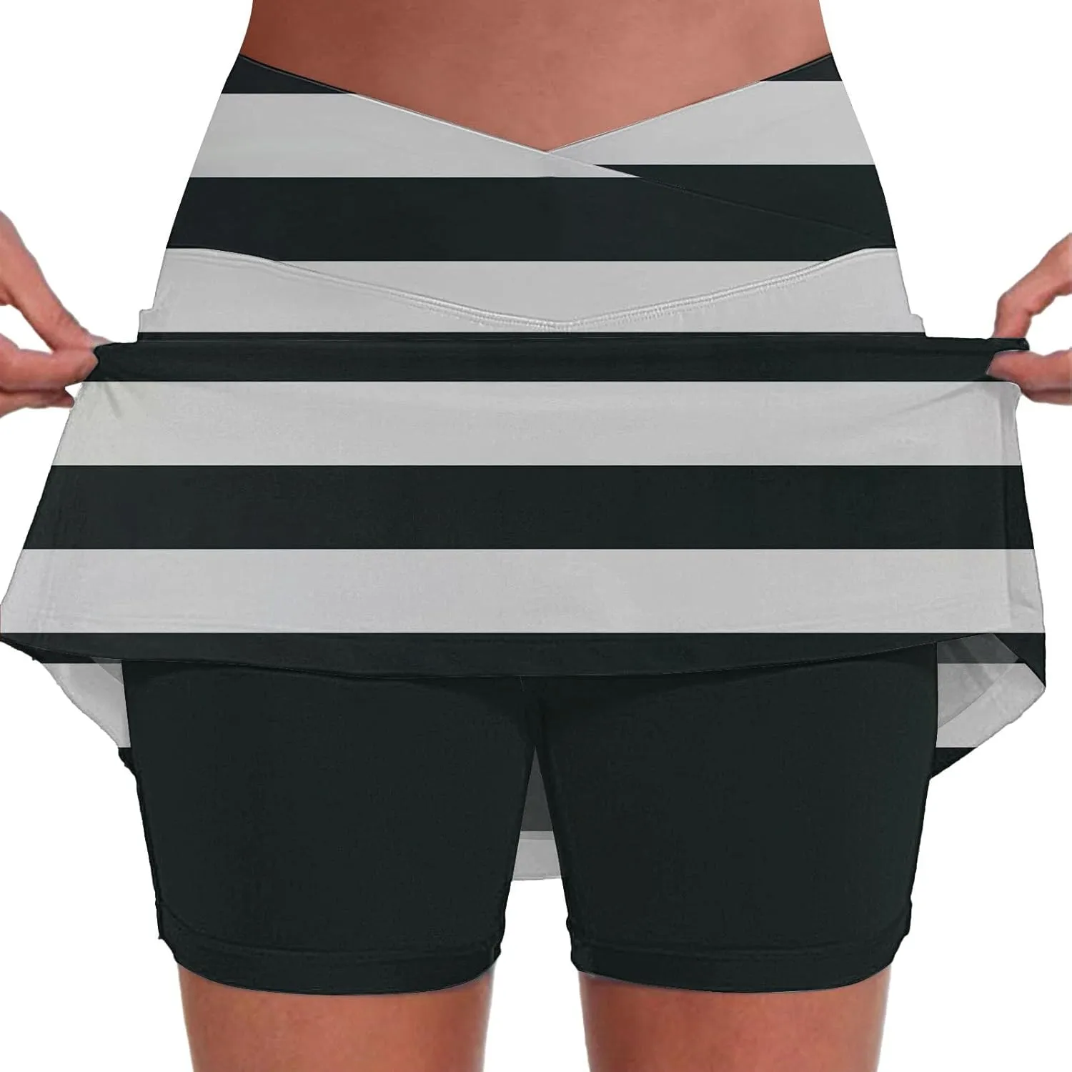 Athletic Skorts for Woman Elastic Cross Hight Waisted Tennis Yoga Shorts Skirts with Pockets Tummy Control Joggers