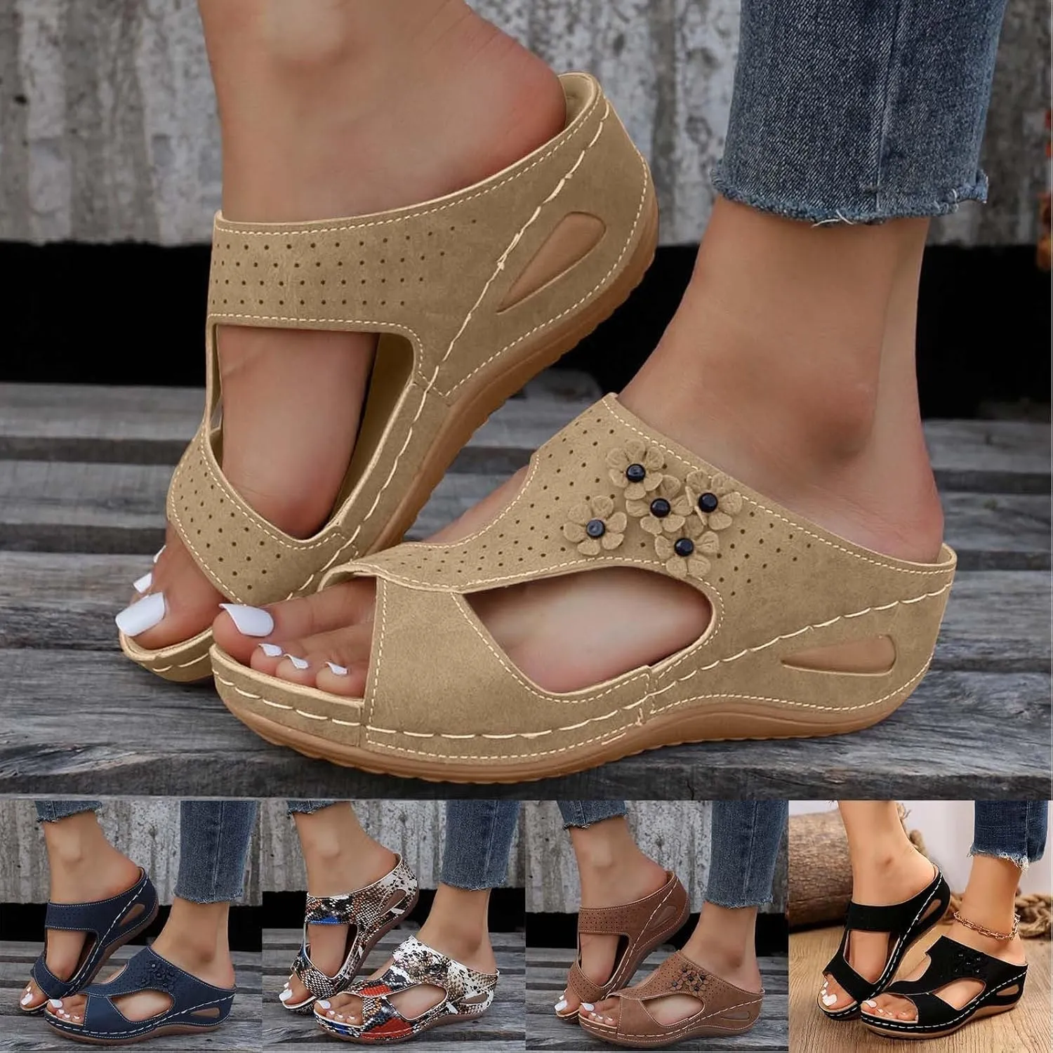 Avylays Orthopedic Sandals for Women, Women Walking Sandals with Arch Support Wedge Sandals Comfortable Beach Sandals