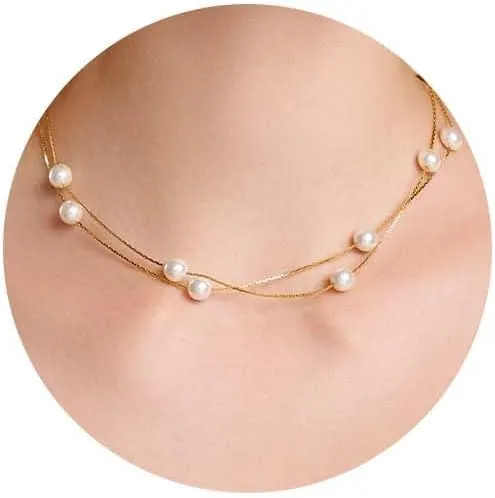 BABEYOND Dainty Pearl Necklaces for Women - 14K Gold Plated Pearl Chain Necklace Delicate Layered Necklaces for Women Trendy Handmade Pearl Necklace for Everyday Jewelry Gifts
