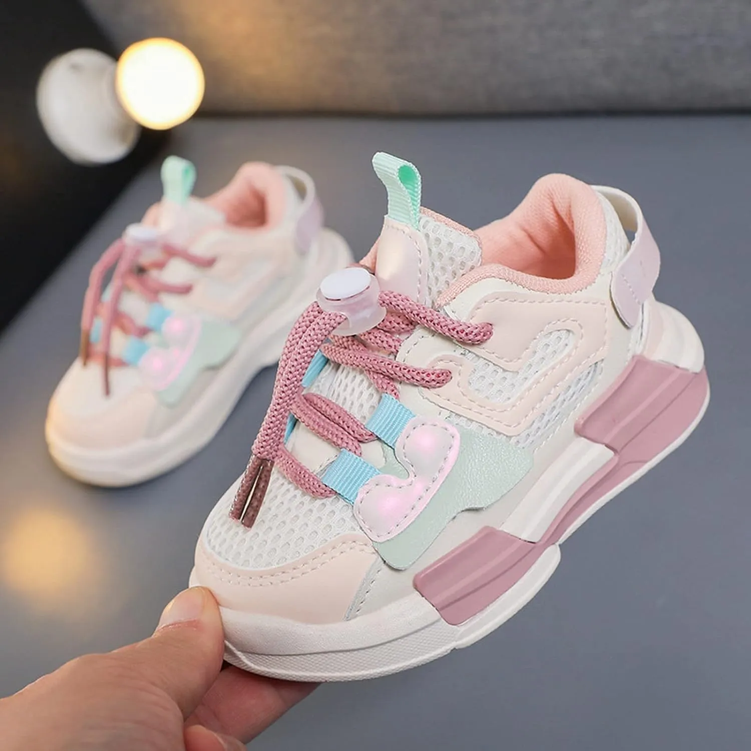 Baby Infant Breathable Leather Sneakers with Lace Cute Sole Chunky Lightweight Non Slip Sport Shoes for Toddler