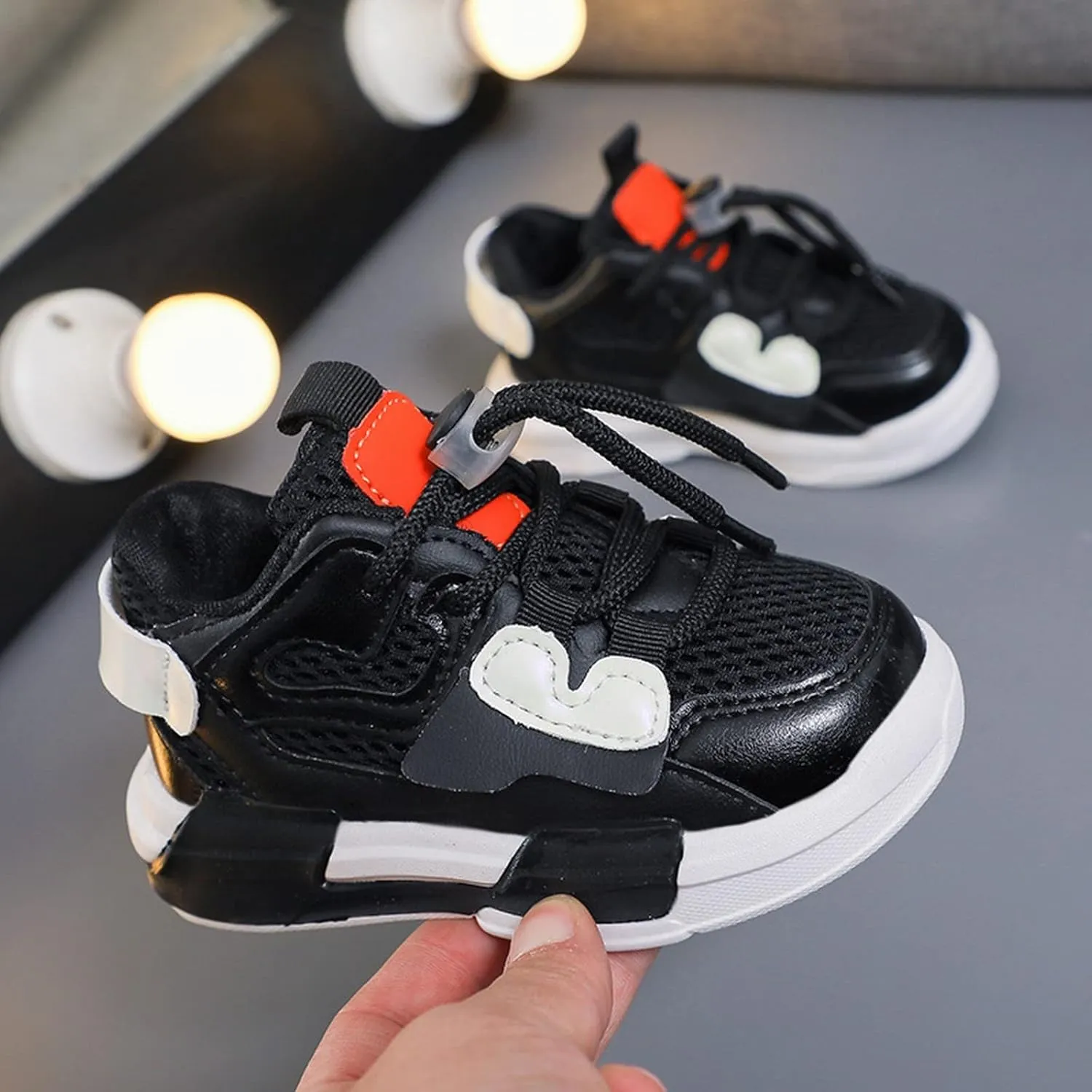 Baby Infant Breathable Leather Sneakers with Lace Cute Sole Chunky Lightweight Non Slip Sport Shoes for Toddler