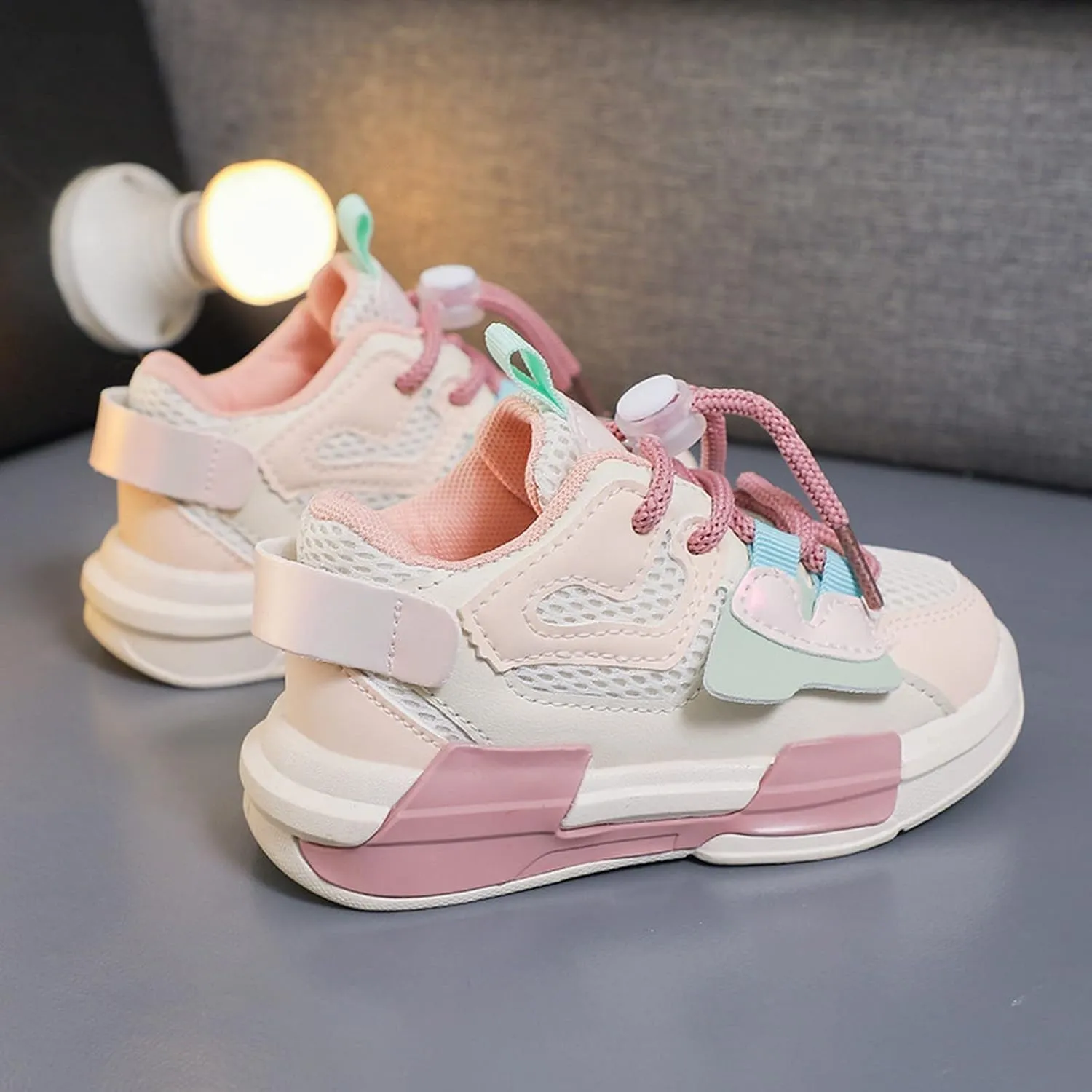 Baby Infant Breathable Leather Sneakers with Lace Cute Sole Chunky Lightweight Non Slip Sport Shoes for Toddler