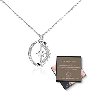 Badass Squad Necklace for Women, Rotatable Star and Moon Best Friend Friendship Pendant Necklace ''We Always Have Each Other's Back'' Meaningful Bestie Christmas Jewelry Gifts