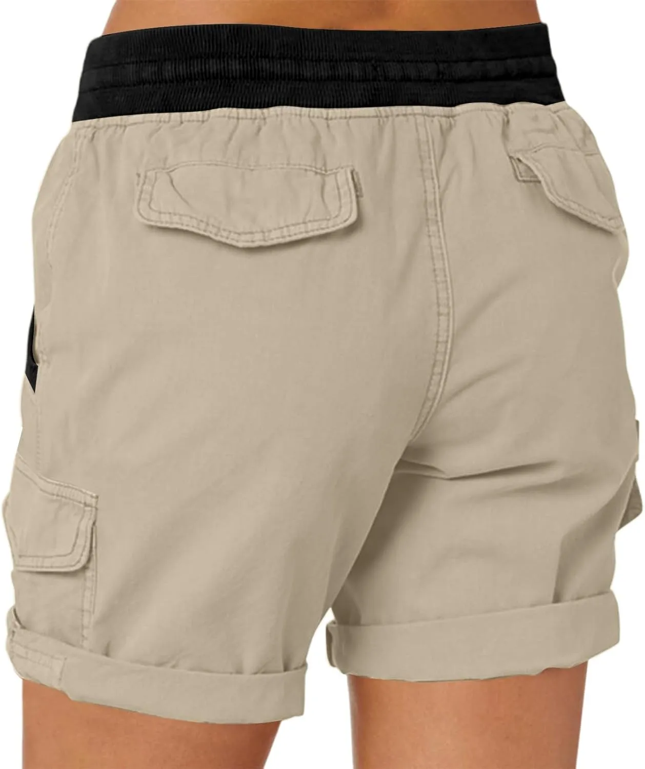 Baggy Cargo Shorts Women Elastic High Waisted Drawstring Summer Twill Hiking Shorts Loose Fit Outdoor Outfits w/Pockets