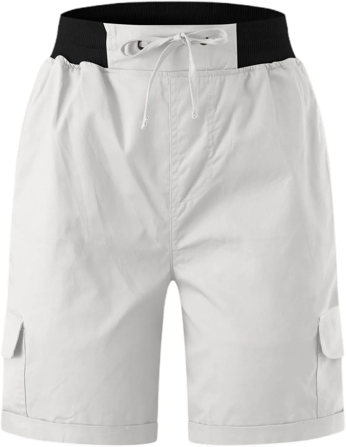 Baggy Cargo Shorts Women Elastic High Waisted Drawstring Summer Twill Hiking Shorts Loose Fit Outdoor Outfits w/Pockets