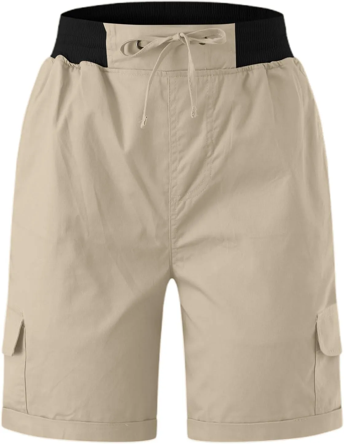 Baggy Cargo Shorts Women Elastic High Waisted Drawstring Summer Twill Hiking Shorts Loose Fit Outdoor Outfits w/Pockets