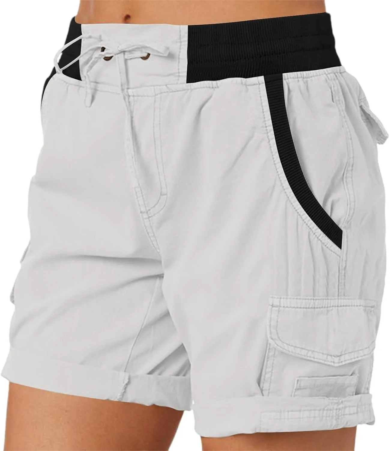 Baggy Cargo Shorts Women Elastic High Waisted Drawstring Summer Twill Hiking Shorts Loose Fit Outdoor Outfits w/Pockets