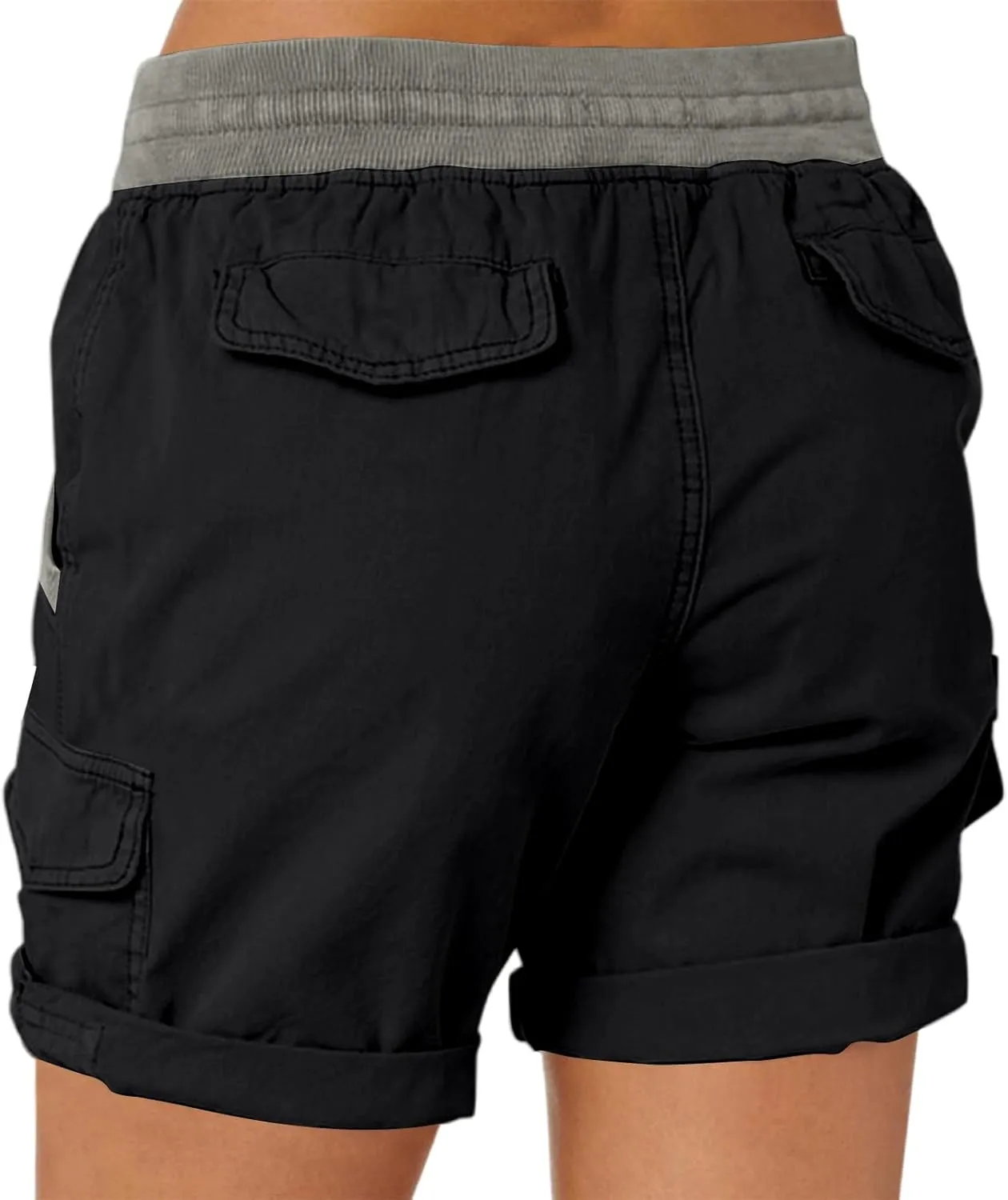 Baggy Cargo Shorts Women Elastic High Waisted Drawstring Summer Twill Hiking Shorts Loose Fit Outdoor Outfits w/Pockets