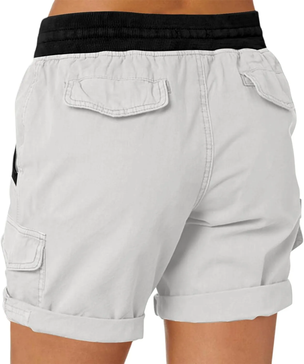 Baggy Cargo Shorts Women Elastic High Waisted Drawstring Summer Twill Hiking Shorts Loose Fit Outdoor Outfits w/Pockets