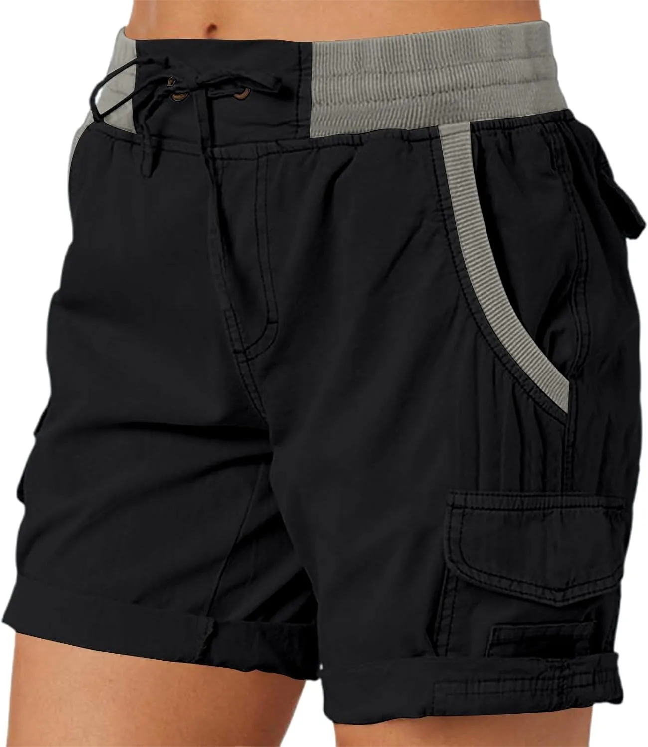Baggy Cargo Shorts Women Elastic High Waisted Drawstring Summer Twill Hiking Shorts Loose Fit Outdoor Outfits w/Pockets