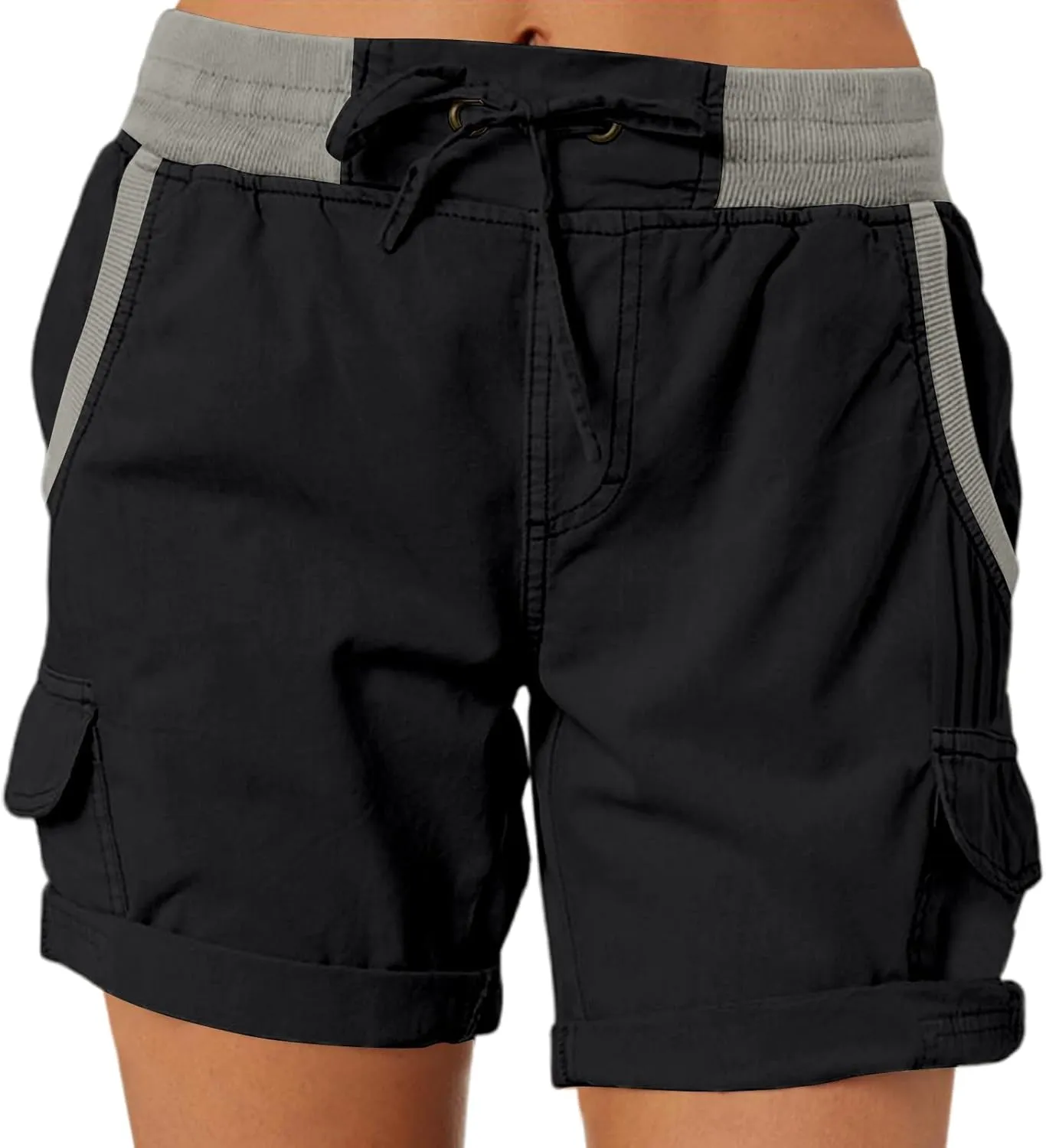 Baggy Cargo Shorts Women Elastic High Waisted Drawstring Summer Twill Hiking Shorts Loose Fit Outdoor Outfits w/Pockets