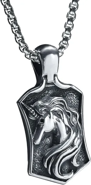 bahamut Unisex Jewelry Lucky Unicorn Pendant Necklace, Stainless Steel Jewelry, Magical Animal Amulet Accessories, Gift for Friends