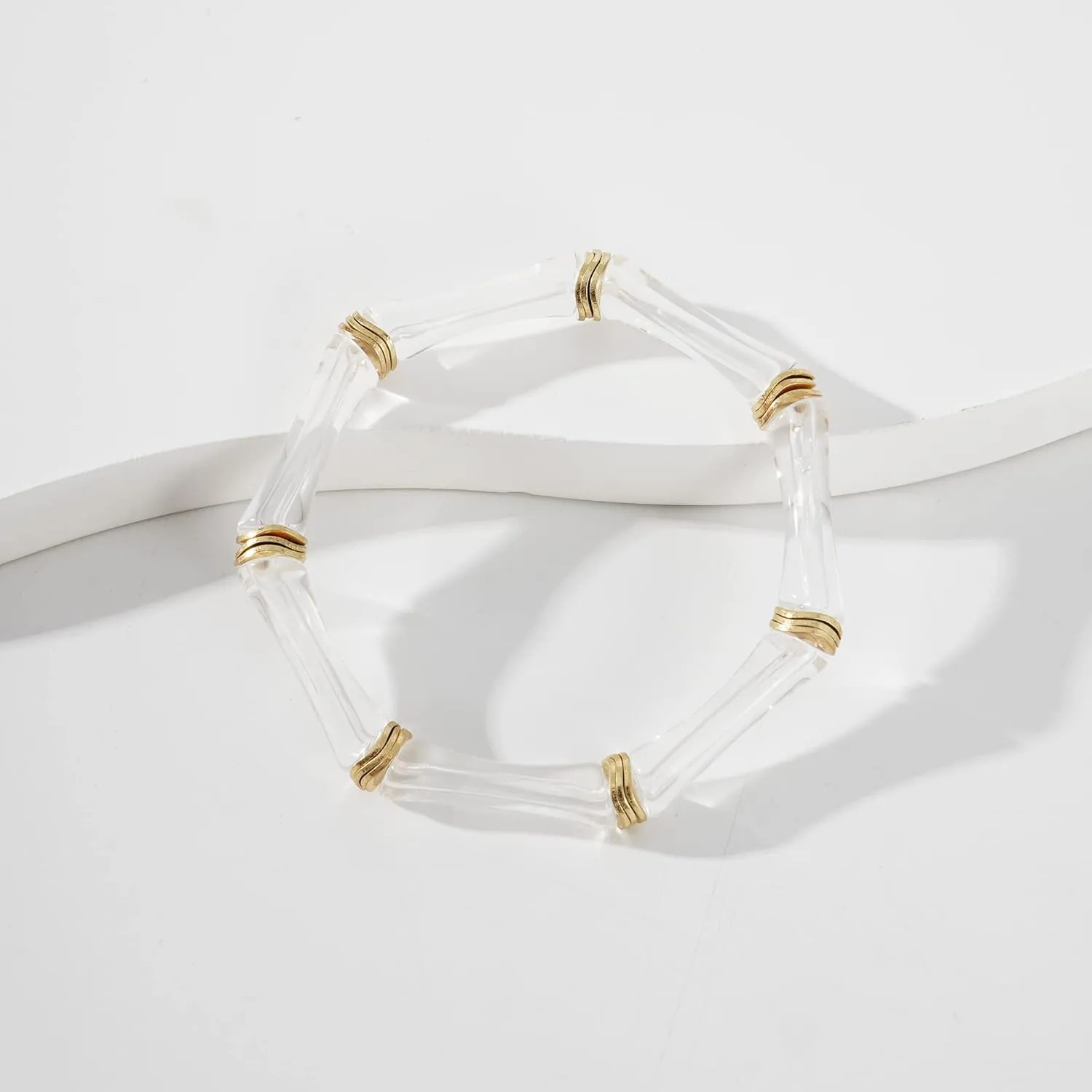 Bamboo Tube Bangle Bracelets for Women Stacking Chunky Colorful Acrylic Beads Stretch Bracelets Friendship Summer Beach Bracelet Jewelry