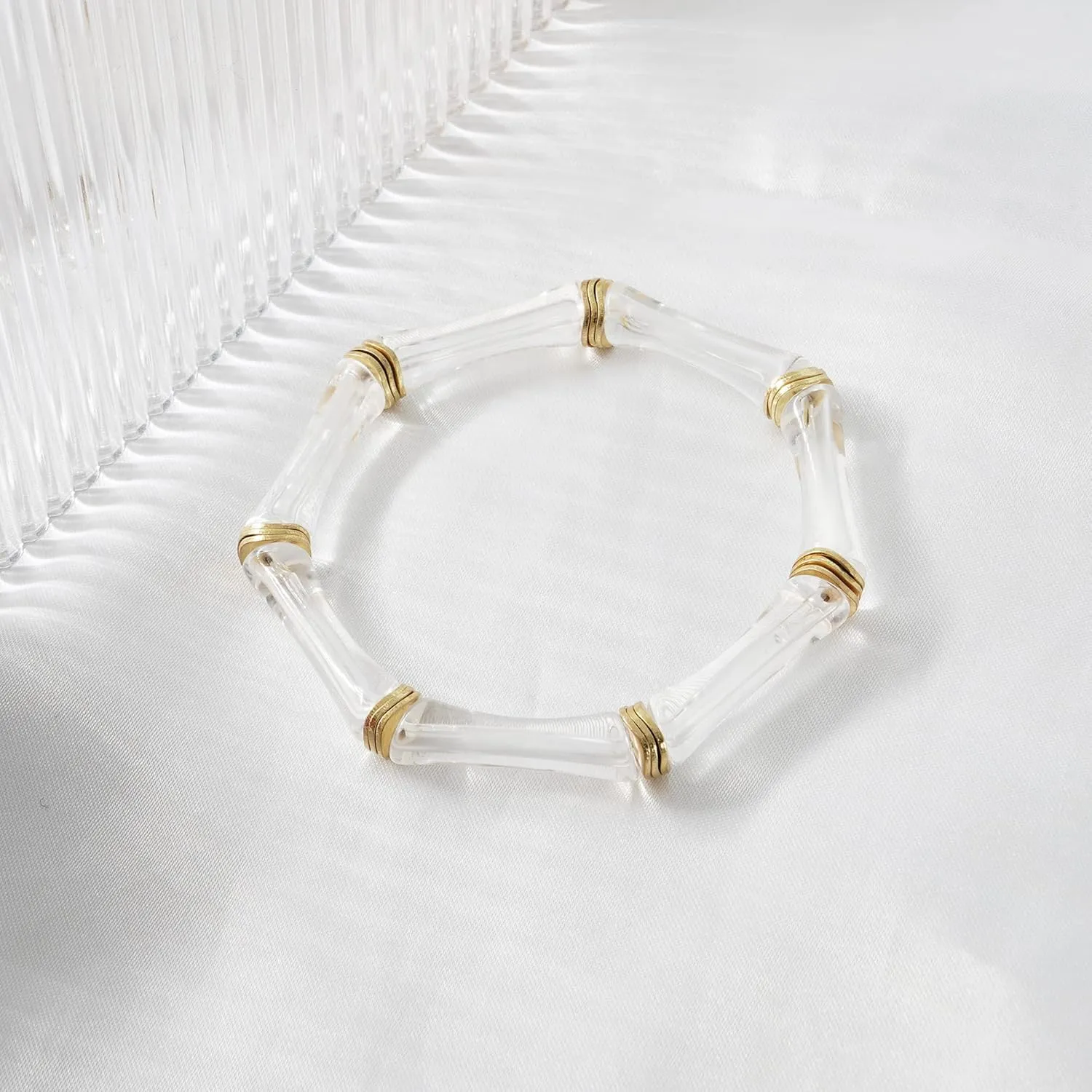 Bamboo Tube Bangle Bracelets for Women Stacking Chunky Colorful Acrylic Beads Stretch Bracelets Friendship Summer Beach Bracelet Jewelry