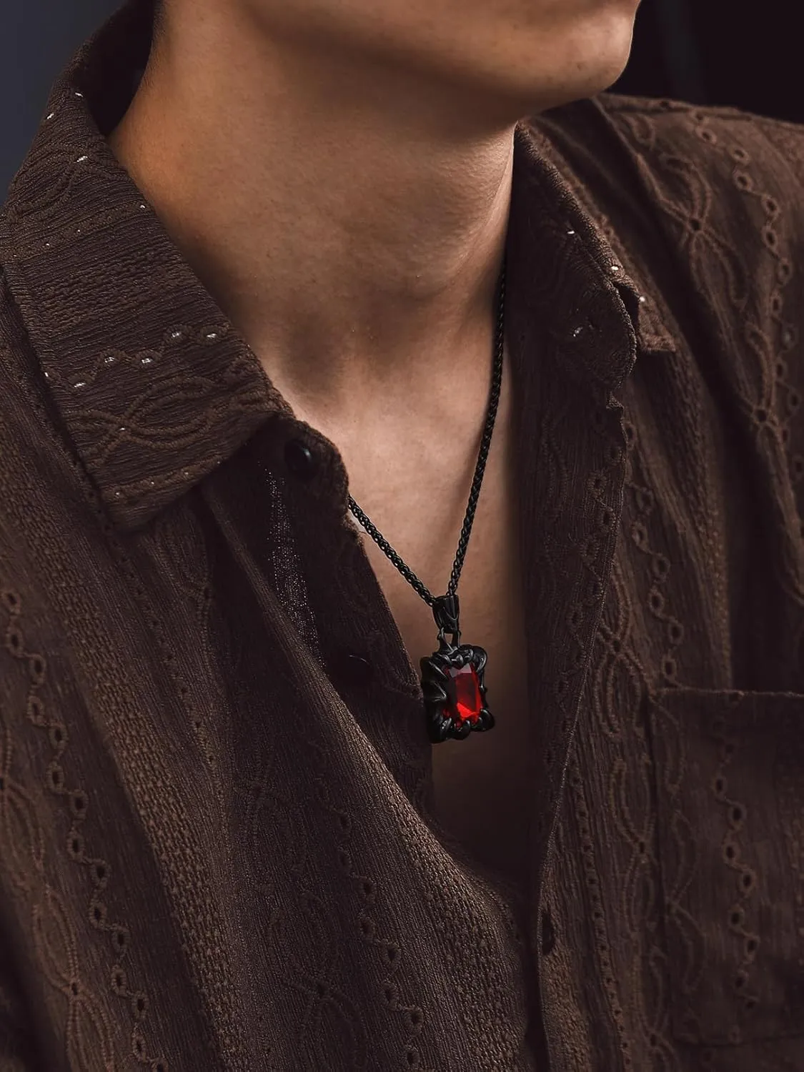 Bandmax Gothic Stone Pendant Necklaces for Men Women Stainless Steel Dragon Claw Ruby/Blue Topaz/Emerald/Black Onyx Gemstone Pendant Goth Punk Designer Necklace Halloween Jewelry