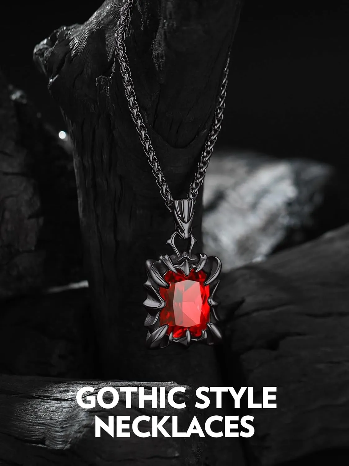 Bandmax Gothic Stone Pendant Necklaces for Men Women Stainless Steel Dragon Claw Ruby/Blue Topaz/Emerald/Black Onyx Gemstone Pendant Goth Punk Designer Necklace Halloween Jewelry