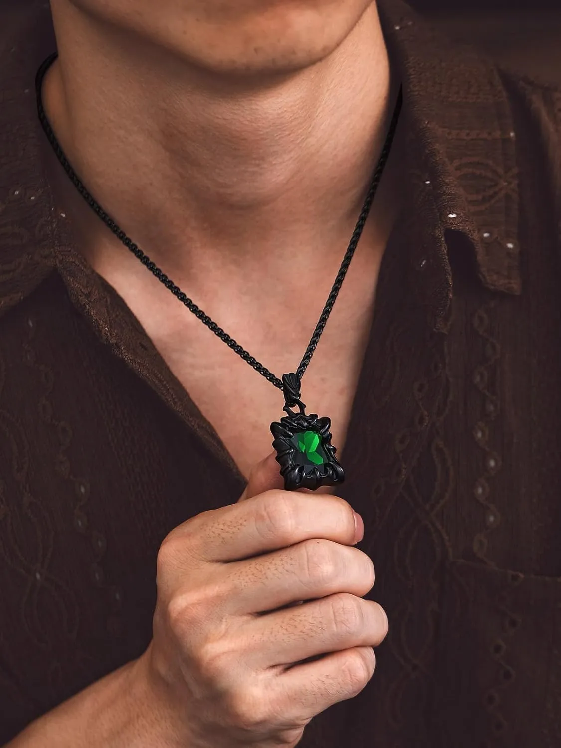 Bandmax Gothic Stone Pendant Necklaces for Men Women Stainless Steel Dragon Claw Ruby/Blue Topaz/Emerald/Black Onyx Gemstone Pendant Goth Punk Designer Necklace Halloween Jewelry