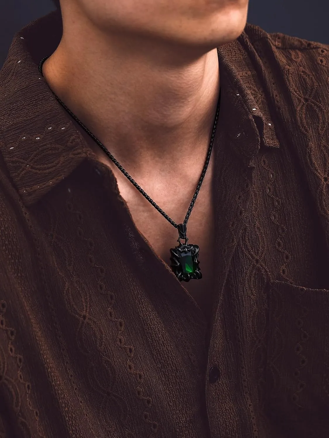 Bandmax Gothic Stone Pendant Necklaces for Men Women Stainless Steel Dragon Claw Ruby/Blue Topaz/Emerald/Black Onyx Gemstone Pendant Goth Punk Designer Necklace Halloween Jewelry