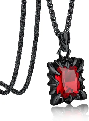 Bandmax Gothic Stone Pendant Necklaces for Men Women Stainless Steel Dragon Claw Ruby/Blue Topaz/Emerald/Black Onyx Gemstone Pendant Goth Punk Designer Necklace Halloween Jewelry