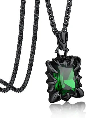 Bandmax Gothic Stone Pendant Necklaces for Men Women Stainless Steel Dragon Claw Ruby/Blue Topaz/Emerald/Black Onyx Gemstone Pendant Goth Punk Designer Necklace Halloween Jewelry