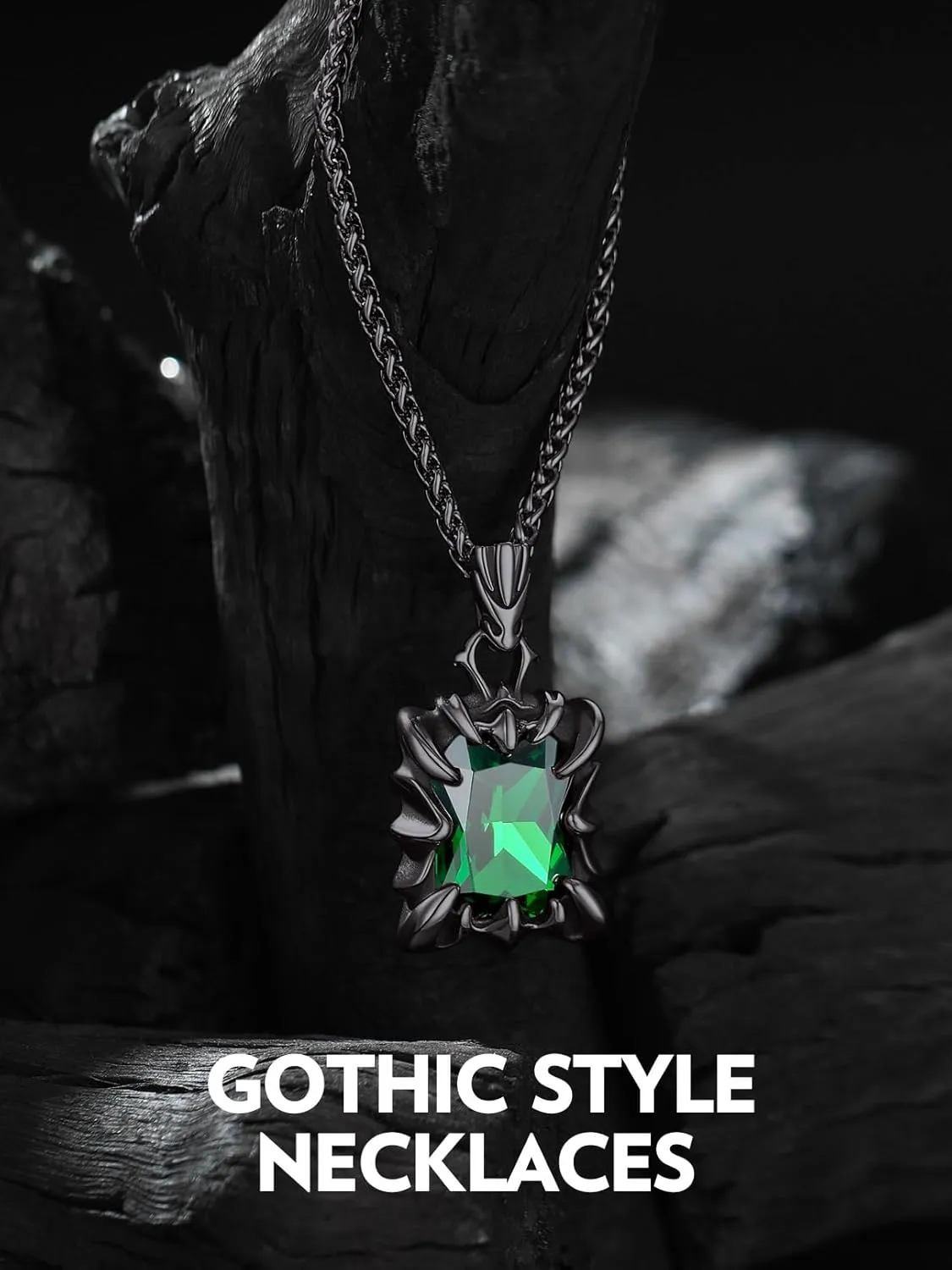 Bandmax Gothic Stone Pendant Necklaces for Men Women Stainless Steel Dragon Claw Ruby/Blue Topaz/Emerald/Black Onyx Gemstone Pendant Goth Punk Designer Necklace Halloween Jewelry
