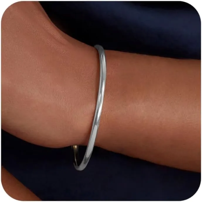 Bangle Bracelets for Women: 18K Gold/Silver Plated Stainless Steel Waterproof Bangles for Small Wrists Non Tarnish Closed Oval Cuff with Openable Gold Jewelry