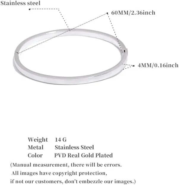 Bangle Bracelets for Women: 18K Gold/Silver Plated Stainless Steel Waterproof Bangles for Small Wrists Non Tarnish Closed Oval Cuff with Openable Gold Jewelry
