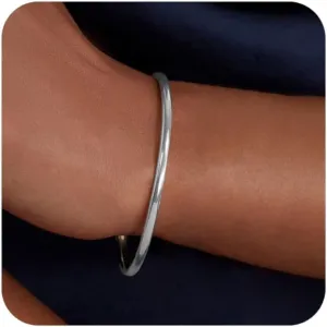 Bangle Bracelets for Women: 18K Gold/Silver Plated Stainless Steel Waterproof Bangles for Small Wrists Non Tarnish Closed Oval Cuff with Openable Gold Jewelry
