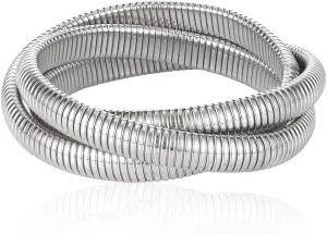 Bangles for Women Chunky Stretch Bangles Bracelets Set Plated Stainless Steel Link Chain Bracelets Flexible Wide Wristband Set of 3 Jewelry for Women
