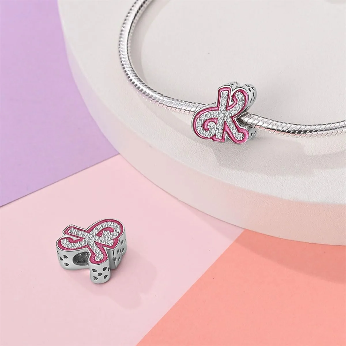 Barbie Pink Letter Charms for Pandora Bracelets Necklaces DIY A-Z Alphabet Initial Beads for Women Jrwelry Gift