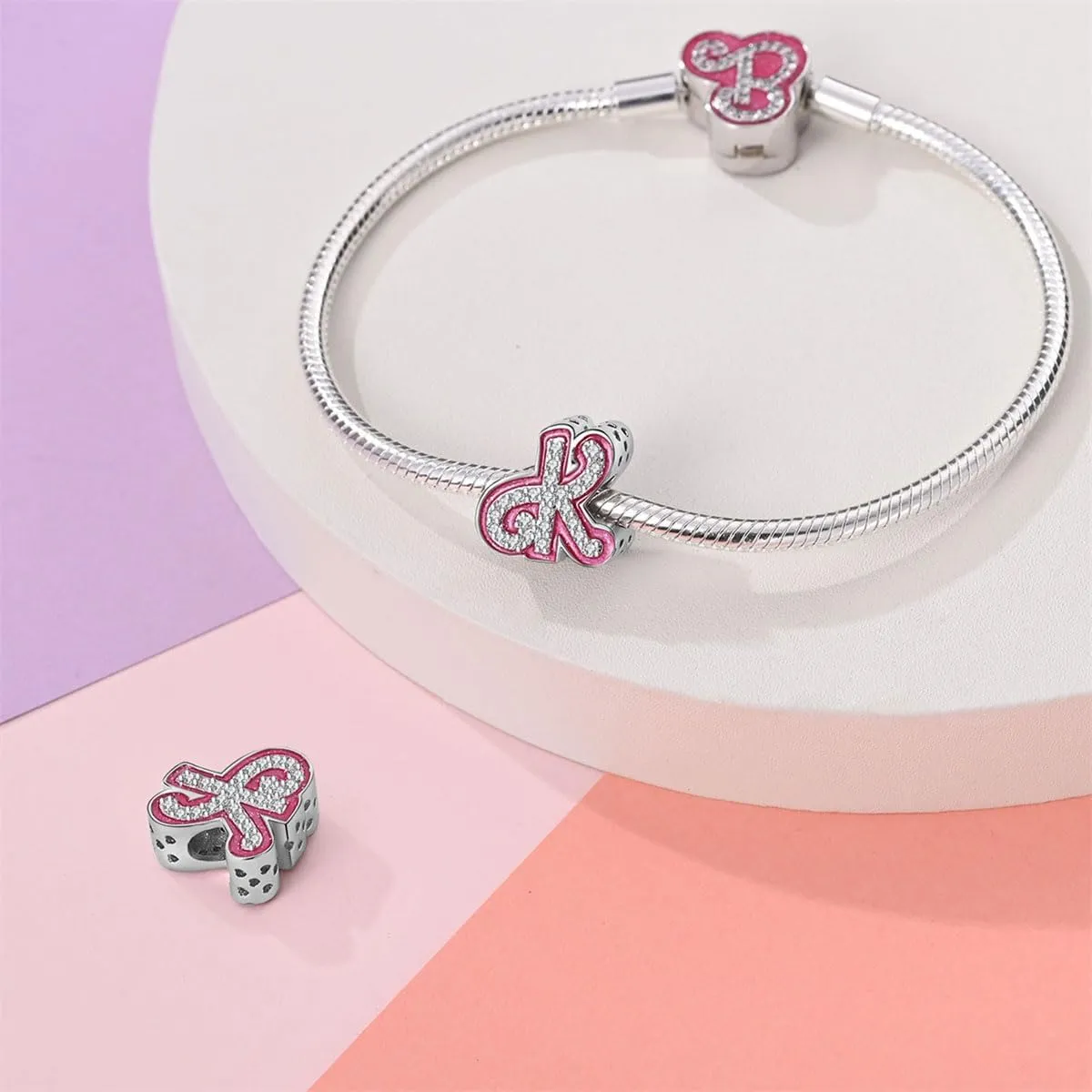 Barbie Pink Letter Charms for Pandora Bracelets Necklaces DIY A-Z Alphabet Initial Beads for Women Jrwelry Gift